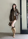 Women Retro Moto Bike Casual Style Leather Jacket