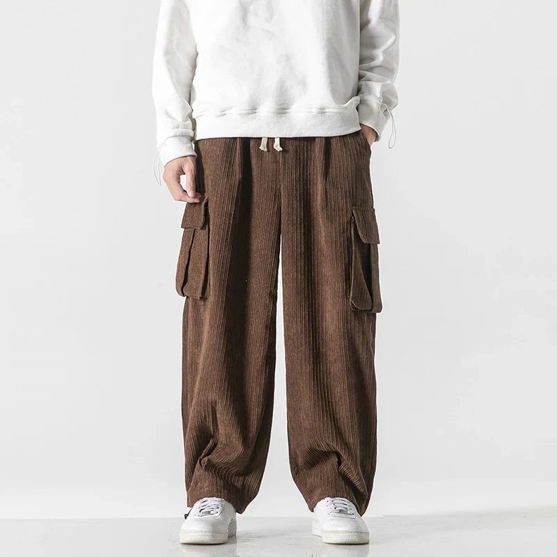 Flattering Corduroy Elastic Waist Cargo Sweatpants