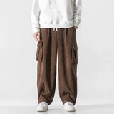 Flattering Corduroy Elastic Waist Cargo Sweatpants