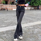 Durable Streetwear High Waist Elastic Flare Jeans