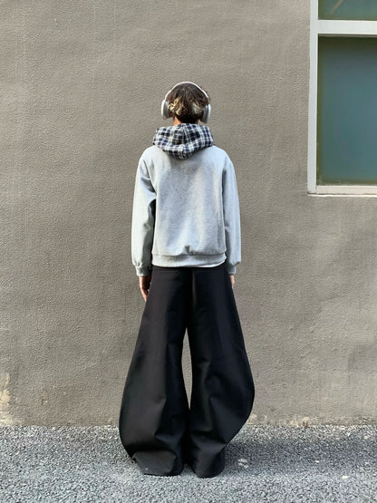 Effortless Plaid Retro Splicing Hooded Sweatshirt