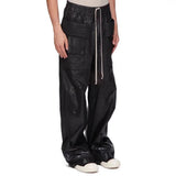 Streetwear Wide Leg Workwear Leather Cargo Pants