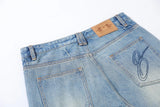 Vintage Washed Diagonal Placket Button Jeans
