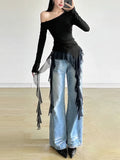 Sweet Gentle Ruffles Tassel Off T-Shirt