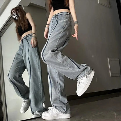 High Waisted Panelled Straight Leg Jeans