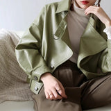 Women Avocado Green Leather Motorcycle Jacket