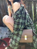 Plaid Dragon Sleeve Loose Button Shirt