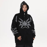 Y2K Spider Embroidery Zip-Up Hoodie