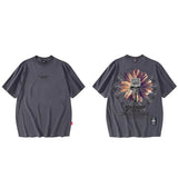 Oversize Skeleton Flower Printed Cotton T-Shirt