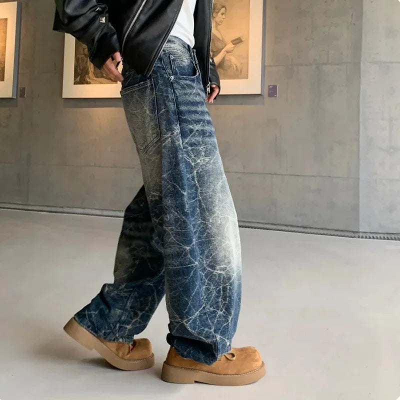 Electric Blue Graffiti Washed Scimitar Jeans