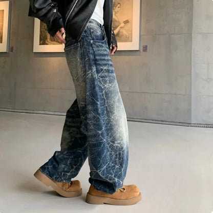 Electric Blue Graffiti Washed Scimitar Jeans