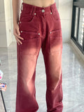 Y2K Mopping Red High-waist Denim Pants