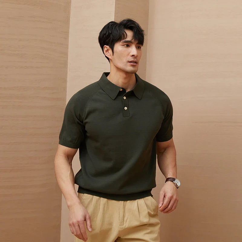 Classic Comfort Luxury Knitted Polo Short Sleeve T-Shirt