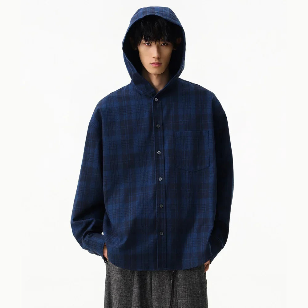 Streetwear Cozy Soft Oversize Plaid Hooded Shirt