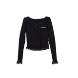 Women Spicy Lace Trim Long Sleeve T-shirt