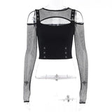 Dark Gothic Fishnet Patchwork Grunge T-Shirt