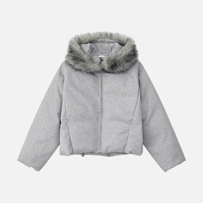 Streetwear Warm Solid Color Fur Hooded Jacket