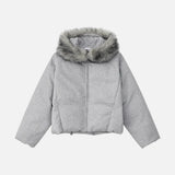 Streetwear Warm Solid Color Fur Hooded Jacket