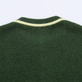 Contrast Color Round Neck Long Sleeve Knit Cardigan