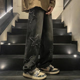 Model Wearing the black Y2K Star Embellished Baggy Jeans