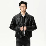 Chic Fashionable Solid Color PU Leather Jacket