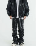 Breathable Stylish Pleated Leather Motorcycle Pants