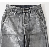 Streetwear Cool Silver Coated Casual Hip Hop Jeans