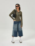Retro Washed Gradient Wide Leg Jorts