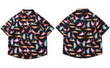 Flattering Funny Cartoon Cat Beach Button Shirt