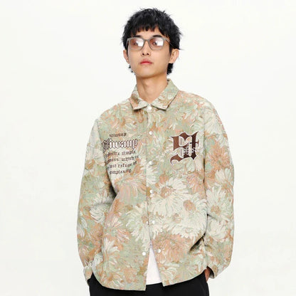 Trendy Gothic Daisy Print Varsity Jacket