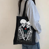 Gothic Skull Letter Printed Canvas Tote Bag