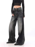 Vintage Washed Black Distressed High Waist Jeans