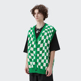 Sleeveless Checked Cardigan