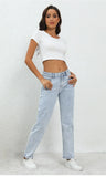Versatile Everyday Mid-Waisted Light Blue Jeans
