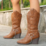 Retro Cowgirl Embroidered Block Heel Boots