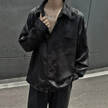 Solid Color Jacquard Lapel Pocket Shirt