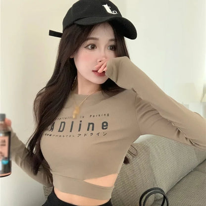 Retro Letter Printed Crop Tops