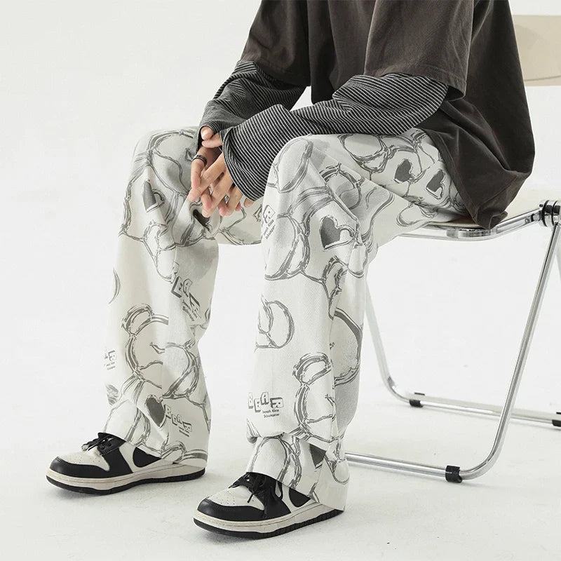 Vintage Graffiti Printed Straight Leg Sweatpants
