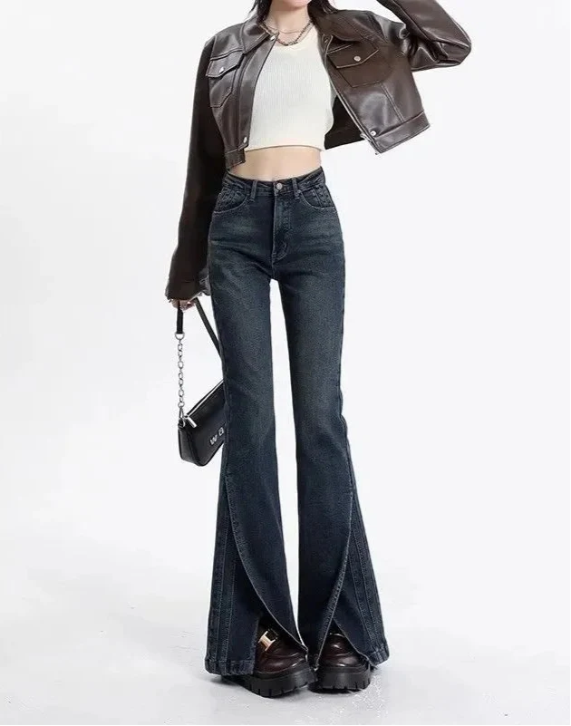 Women Retro High Waisted Flared Jeans