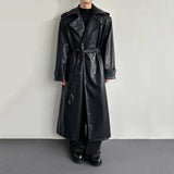 Stylish Black Leather Double Breasted Coat