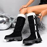 Winter Retro Faux Fur Square Heels Boot
