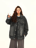 Women Black and Gray Denim Jacket