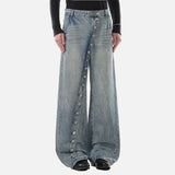 Vintage Washed Diagonal Placket Button Jeans