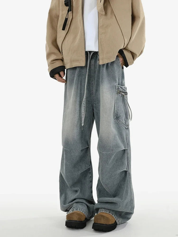 High Street Pleated Cargo Denim Jeans