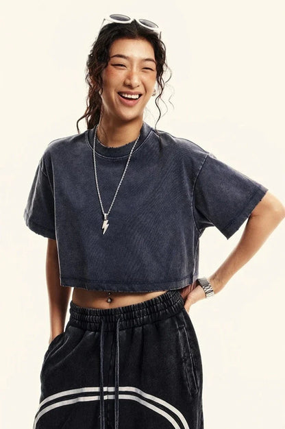 Women's Washed Stitching Crop Top