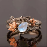 Elegant Gold Moonstone Maple Leaf Ring