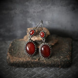 Red Zircon Inlaid Oval Drop Earring