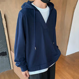 Loose Solid Color V-neck Hoodie