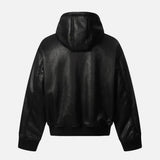 Embroidery Motorcycle Hooded Leather Jacket