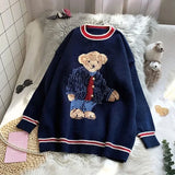 Women Cute Cozy Vintage Bear Knit Sweater